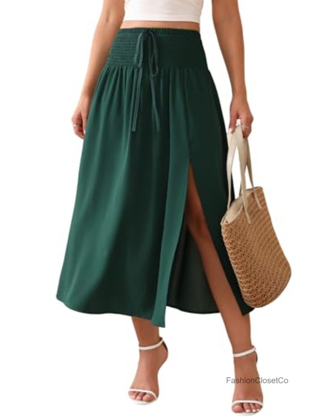 Women's High Waisted Maxi Slit Skirt Flowy Boho Floral Pleated A-Line Beach